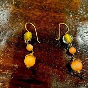 Vintage coral and gold drop earrings